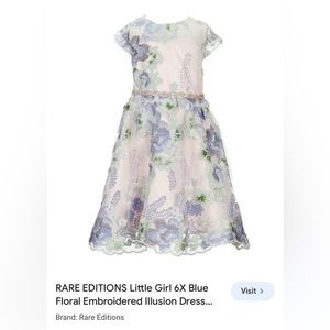 Rare Editions Blue Floral Embroidered Illusion Dress 2T